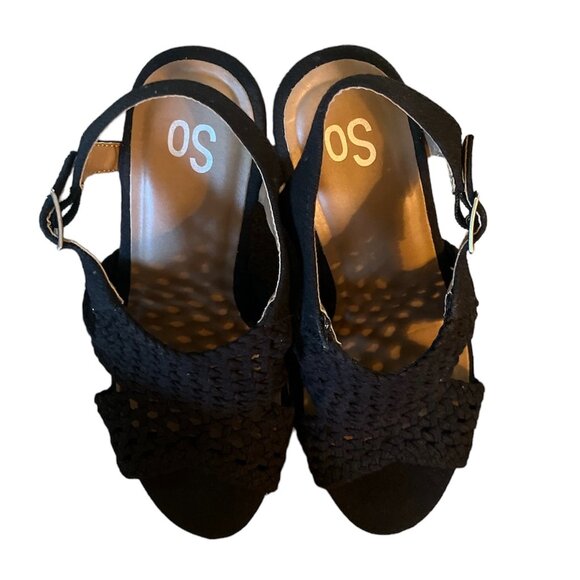 So Taffy Black Wedge Heel Sandals - Size 7.5 - Picture 5 of 7
